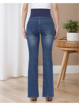 Women's Maternity Flare Jeans with Over-Belly Support Panel and Five-Pocket Design