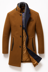 Men's Wool Blend Overcoat with Stand Collar, Single-Breasted Buttons, Flap Pockets and Tailored Fit