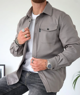 Men's Casual Button-Up Overshirt with Chest Pockets