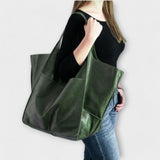 Women's Oversized Vegan Leather Tote Shoulder Bag with Front Pocket for Work, Shopping and Travel