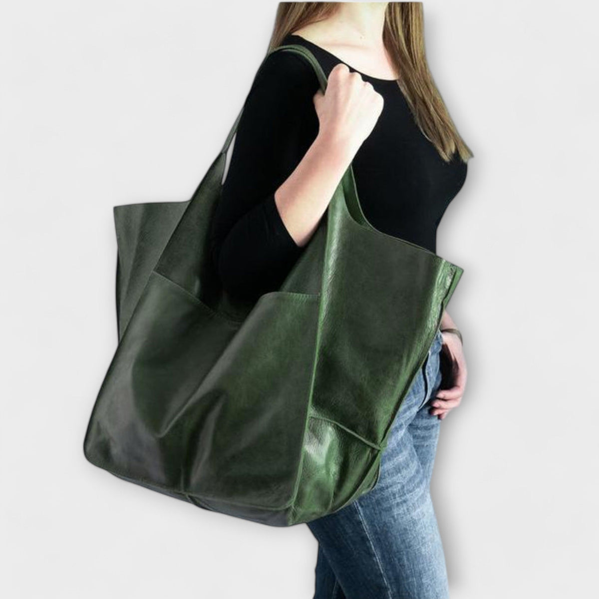 Women's Oversized Vegan Leather Tote Shoulder Bag with Front Pocket for Work, Shopping and Travel