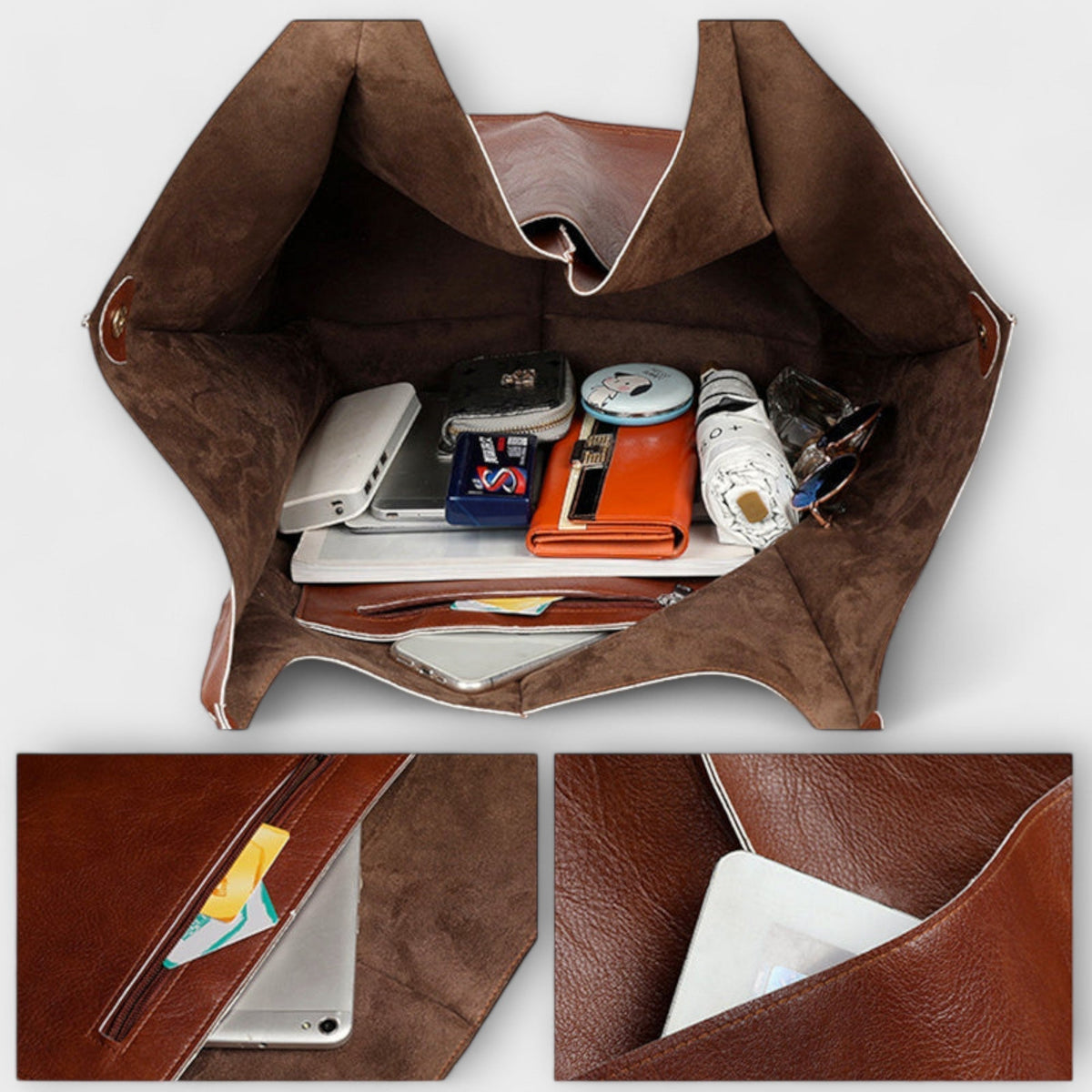 Women's Oversized Vegan Leather Tote Shoulder Bag with Front Pocket for Work, Shopping and Travel