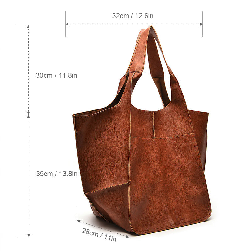Women's Oversized Vegan Leather Tote Shoulder Bag with Front Pocket for Work, Shopping and Travel