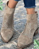 Women's Studded Ankle Boots with Pointed Toe, Block Heel and Side Zip