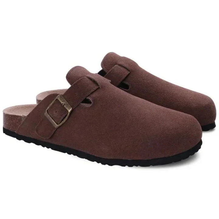 Sebastian Men’s Classic Suede-Style Buckle Clogs with Slip-On Design