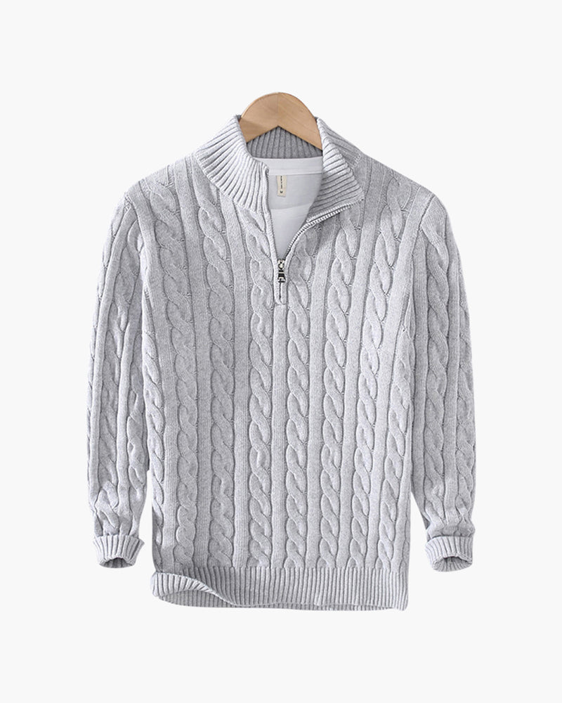 Lorenzo Men’s Classic Cable Knit Quarter-Zip Jumper with Ribbed Collar