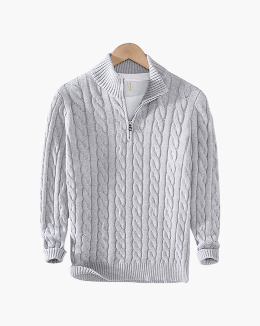 Lorenzo Men’s Classic Cable Knit Quarter-Zip Jumper with Ribbed Collar