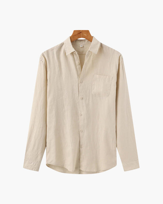 Marco Men’s Classic Linen Long Sleeve Button-Up Shirt with Chest Pocket