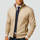 Men's Knitted Zip Cardigan with Standing Collar