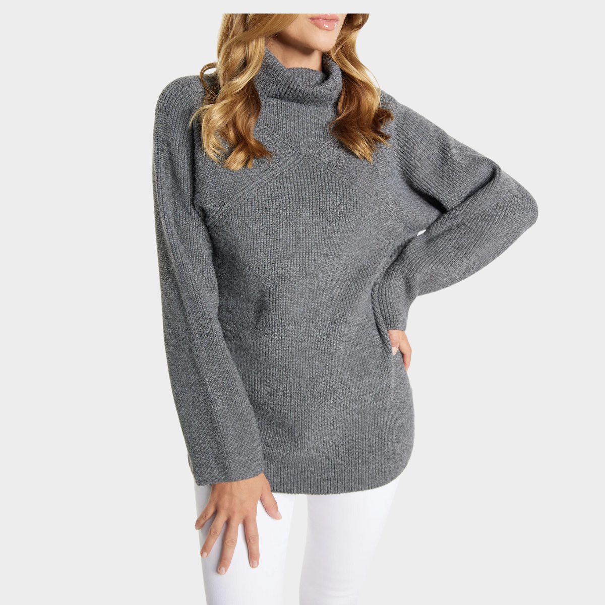 Women's Ribbed Knit Sweater with Turtleneck Long Sleeves Relaxed Oversized Style