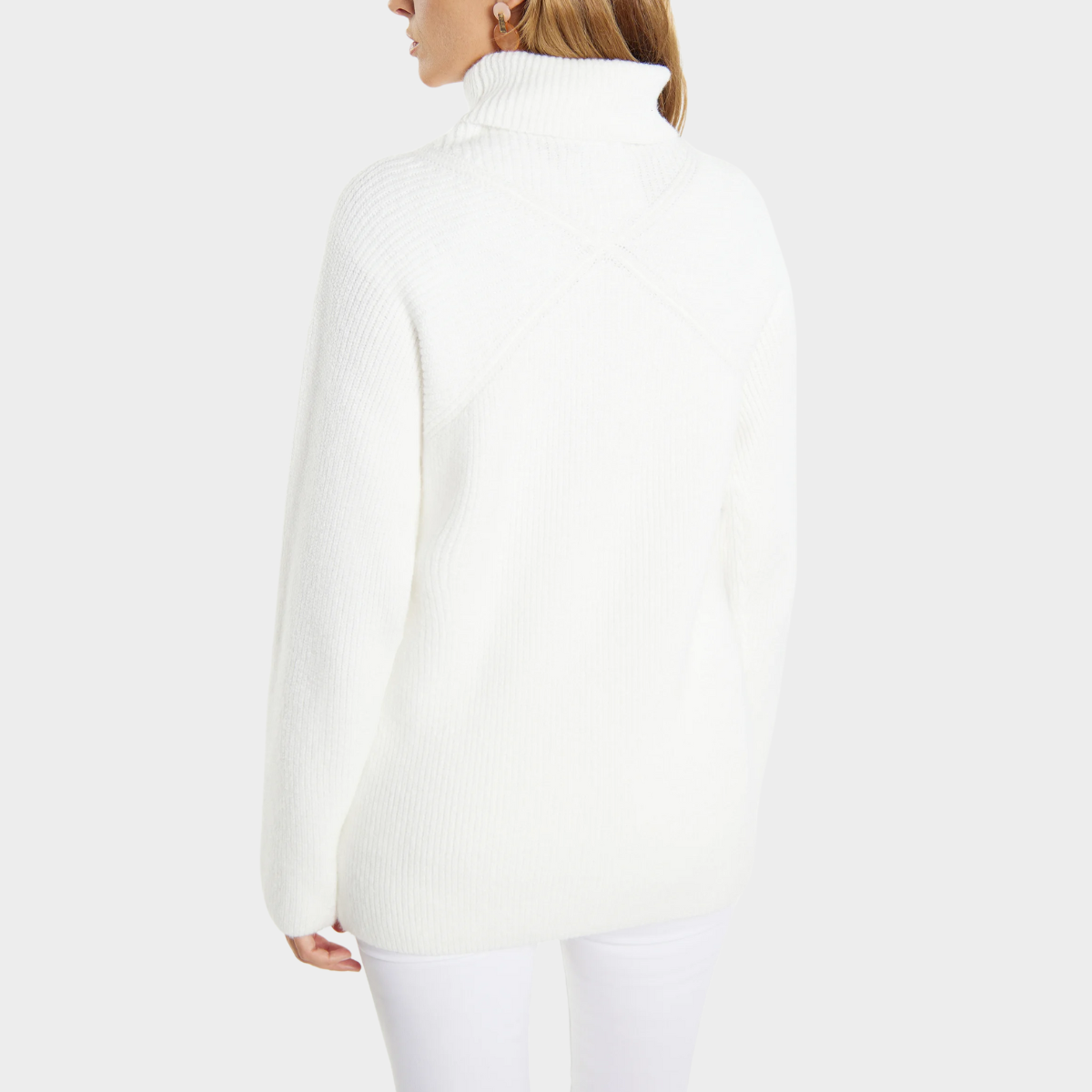 Women's Ribbed Knit Sweater with Turtleneck Long Sleeves Relaxed Oversized Style