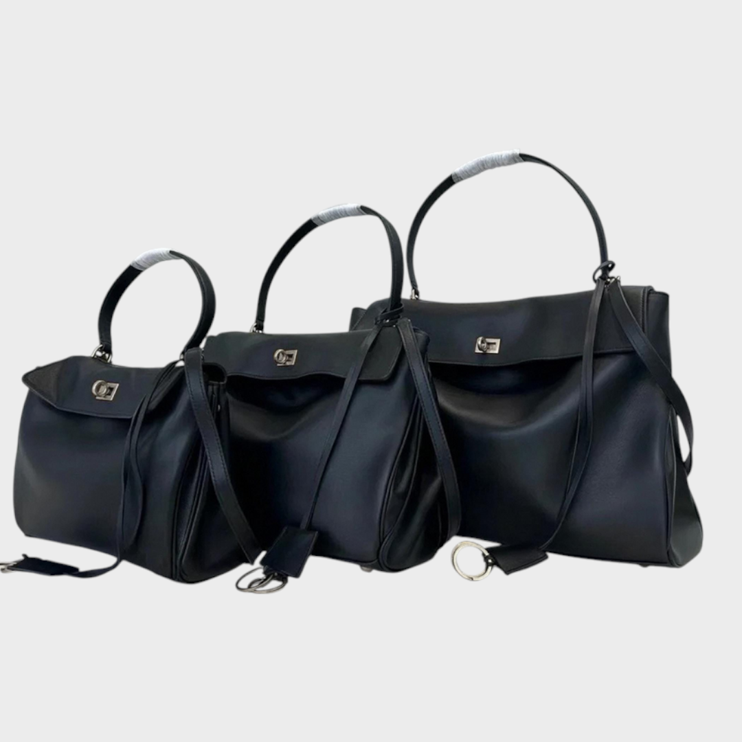 Women's Soft Leather Top Handle Handbag with Flap and Turn-Lock Closure