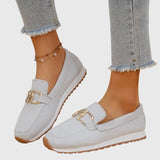 Women's Breathable Mesh Slip-On Loafers with Gold-Tone Buckle, Cushioned Insole and Non-Slip Sole