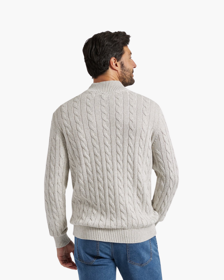 Lorenzo Men’s Classic Cable Knit Quarter-Zip Jumper with Ribbed Collar