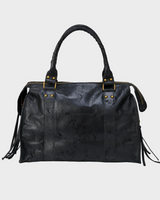 Women's Satchel Handbag with Fringe Tassels, Studs and Front Zip Pocket