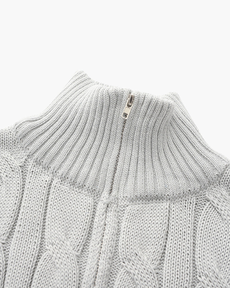 Lorenzo Men’s Classic Cable Knit Quarter-Zip Jumper with Ribbed Collar