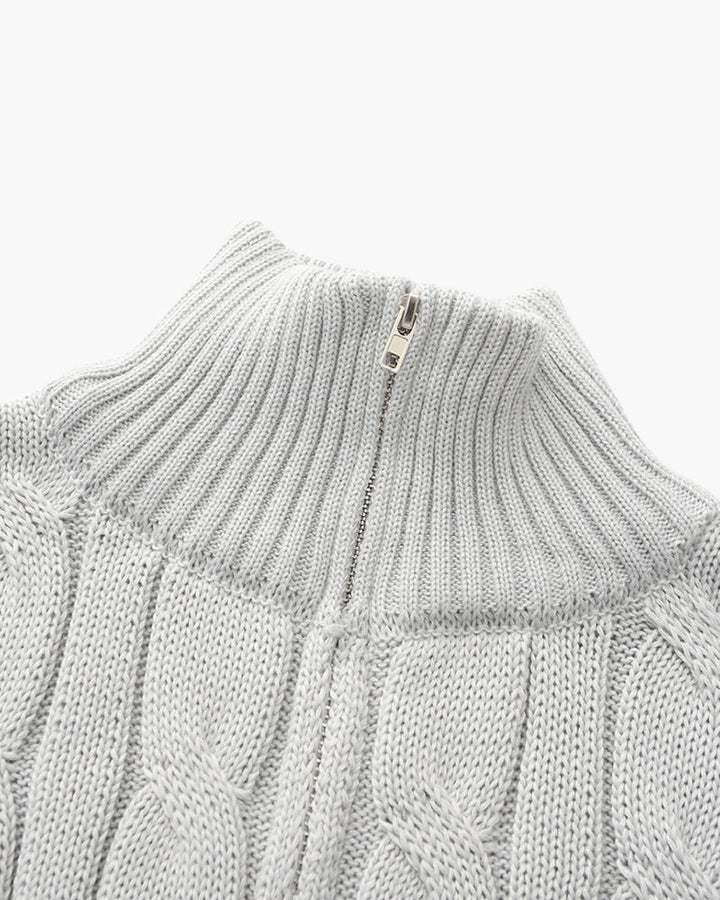 Lorenzo Men’s Classic Cable Knit Quarter-Zip Jumper with Ribbed Collar
