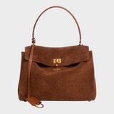 Women's Soft Leather Top Handle Handbag with Flap and Turn-Lock Closure