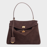 Women's Soft Leather Top Handle Handbag with Flap and Turn-Lock Closure