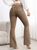 Women's Coffee Brown Acid Wash Flare Jeans with High Waist, Contrast Stitching and Five-Pocket Design
