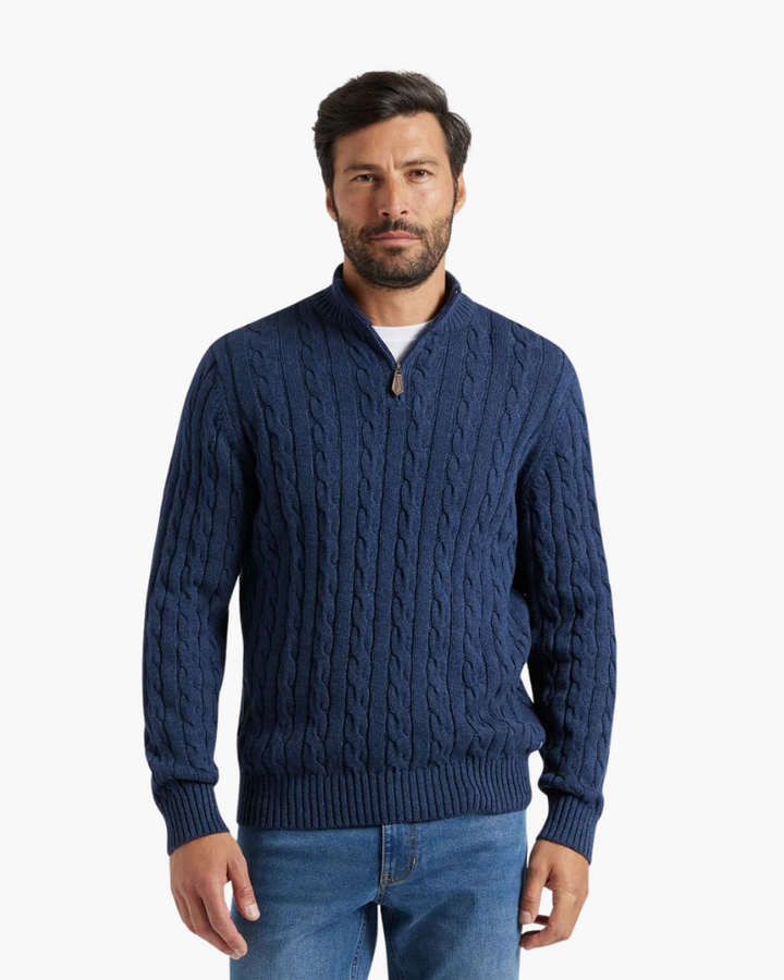 Lorenzo Men’s Classic Cable Knit Quarter-Zip Jumper with Ribbed Collar