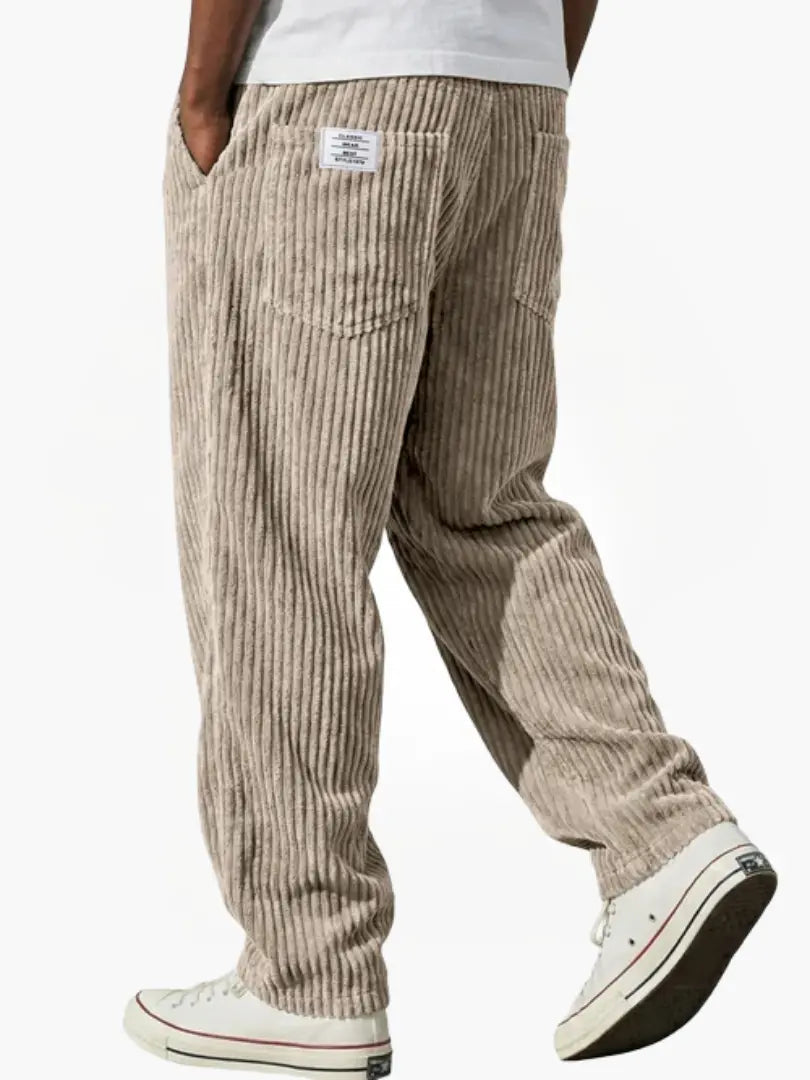 Men's Corduroy Trousers with Relaxed Fit, Drawstring Waist and Pockets
