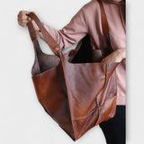 Women's Oversized Vegan Leather Tote Shoulder Bag with Front Pocket for Work, Shopping and Travel