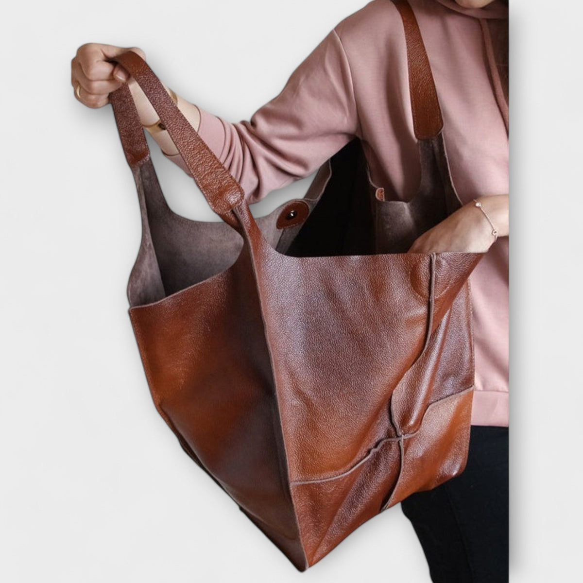 Women's Oversized Vegan Leather Tote Shoulder Bag with Front Pocket for Work, Shopping and Travel