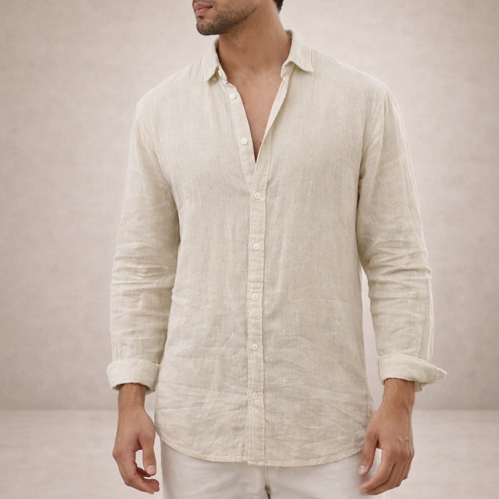 Emiliano Men’s Lightweight Textured Long Sleeve Button-Up Shirt with Relaxed Smart-Casual Fit