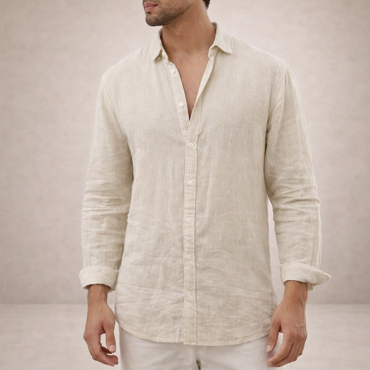 Emiliano Men’s Lightweight Textured Long Sleeve Button-Up Shirt with Relaxed Smart-Casual Fit