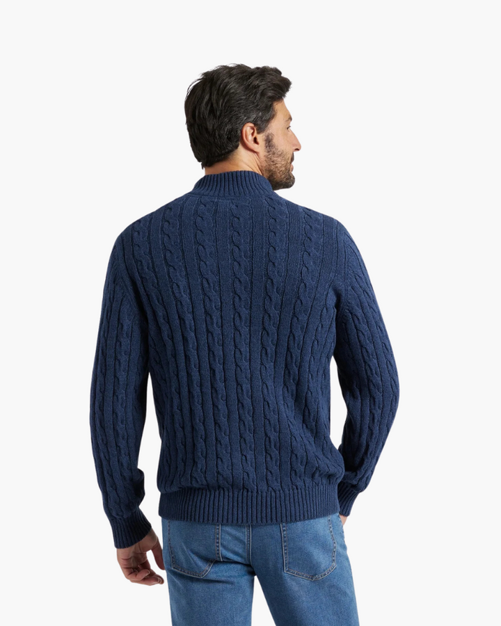 Lorenzo Men’s Classic Cable Knit Quarter-Zip Jumper with Ribbed Collar
