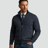 Men's Knitted Zip Cardigan with Standing Collar