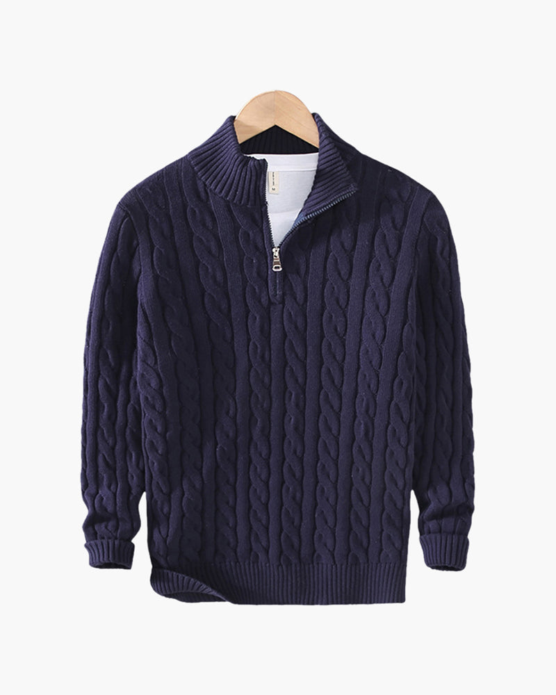 Lorenzo Men’s Classic Cable Knit Quarter-Zip Jumper with Ribbed Collar
