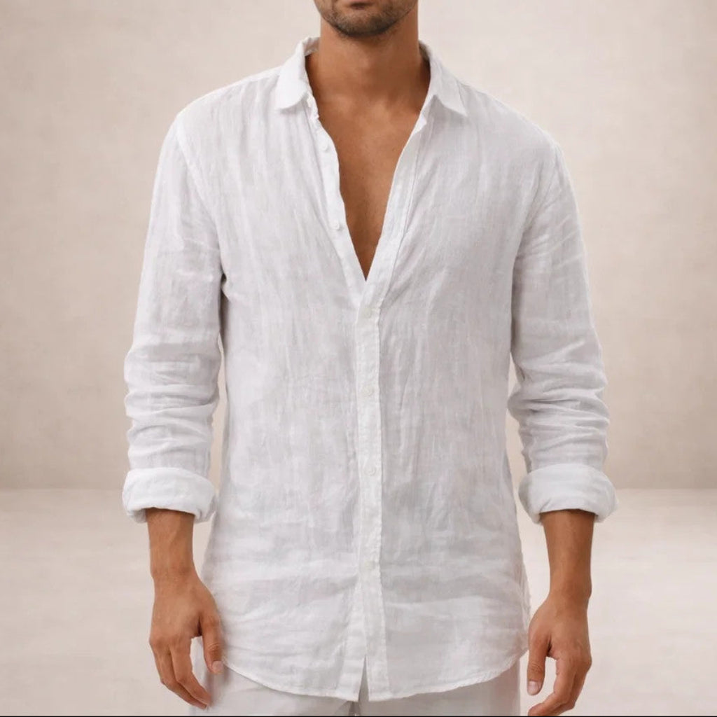 Emiliano Men’s Lightweight Textured Long Sleeve Button-Up Shirt with Relaxed Smart-Casual Fit