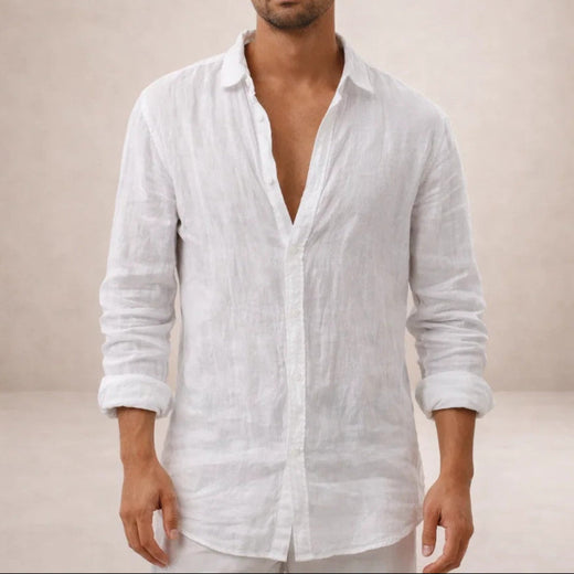 Emiliano Men’s Lightweight Textured Long Sleeve Button-Up Shirt with Relaxed Smart-Casual Fit