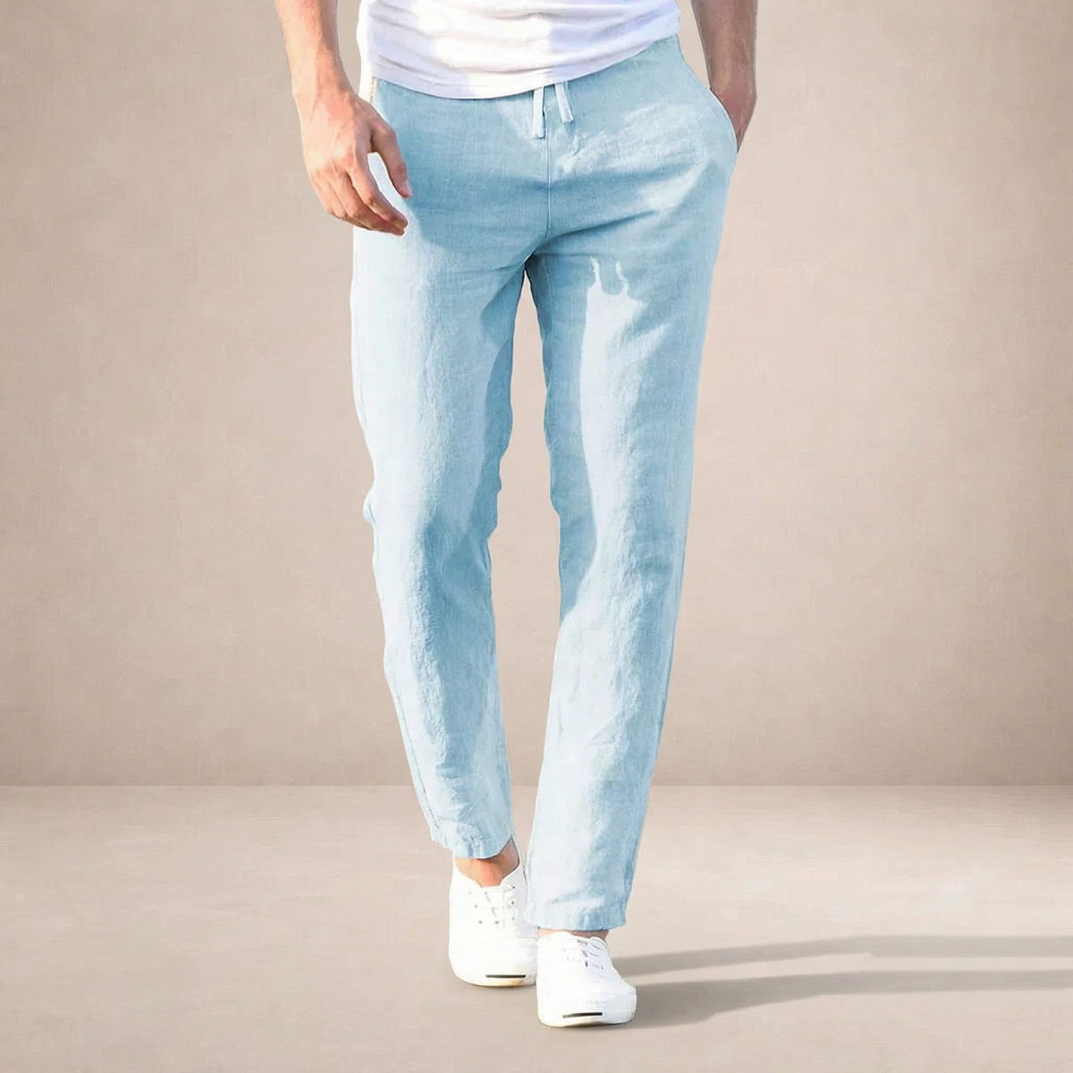 Massimo Men’s Lightweight Textured Drawstring Trousers with Relaxed Tapered Fit