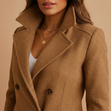 Women's Wool Blend Double-Breasted Coat with Lapel Collar, Side Pockets and Straight Fit