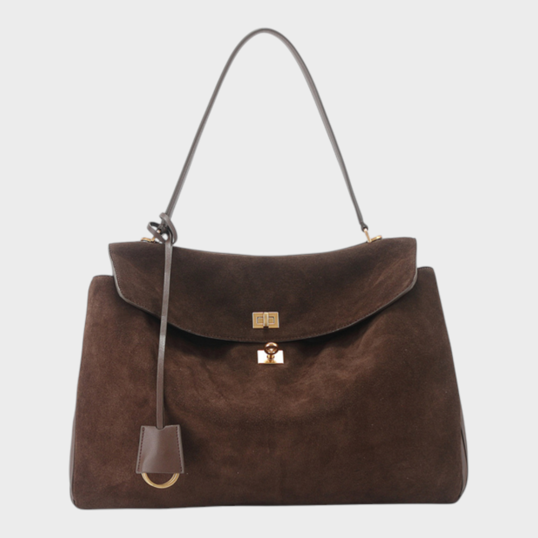 Women's Soft Leather Top Handle Handbag with Flap and Turn-Lock Closure