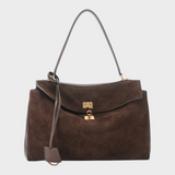 Women's Soft Leather Top Handle Handbag with Flap and Turn-Lock Closure