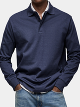 Luca Men’s Classic Long Sleeve Polo Shirt with Button Collar and Ribbed Cuffs