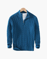 Lorenzo Men’s Classic Cable Knit Quarter-Zip Jumper with Ribbed Collar