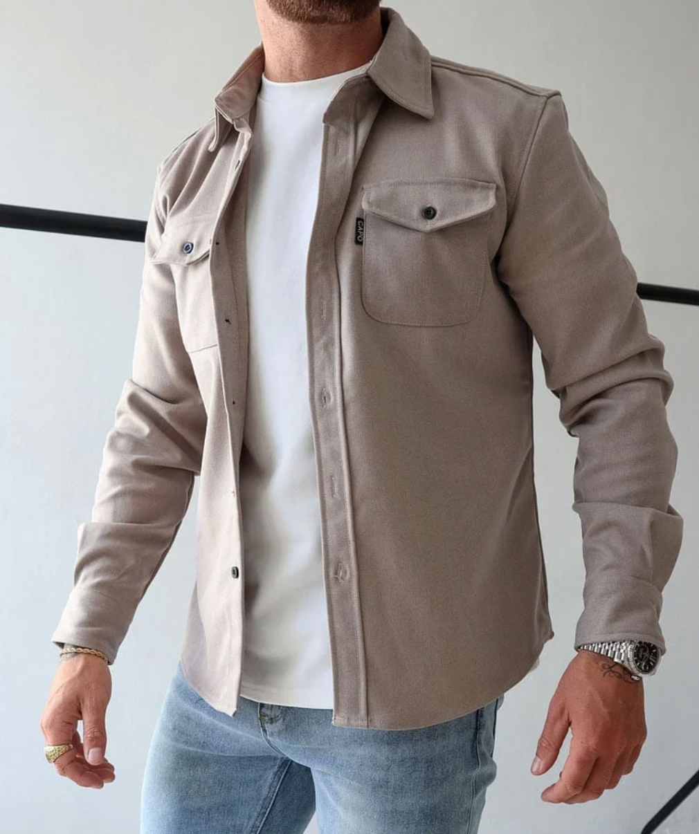 Men's Casual Button-Up Overshirt with Chest Pockets