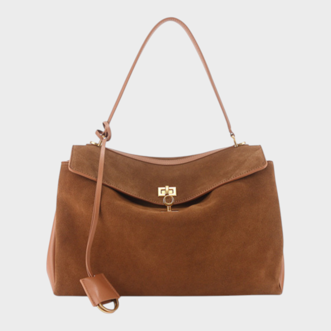Women's Soft Leather Top Handle Handbag with Flap and Turn-Lock Closure