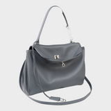 Women's Soft Leather Top Handle Handbag with Flap and Turn-Lock Closure