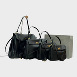 Women's Soft Leather Top Handle Handbag with Flap and Turn-Lock Closure