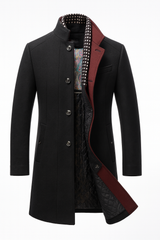 Men's Wool Blend Overcoat with Stand Collar, Single-Breasted Buttons, Flap Pockets and Tailored Fit