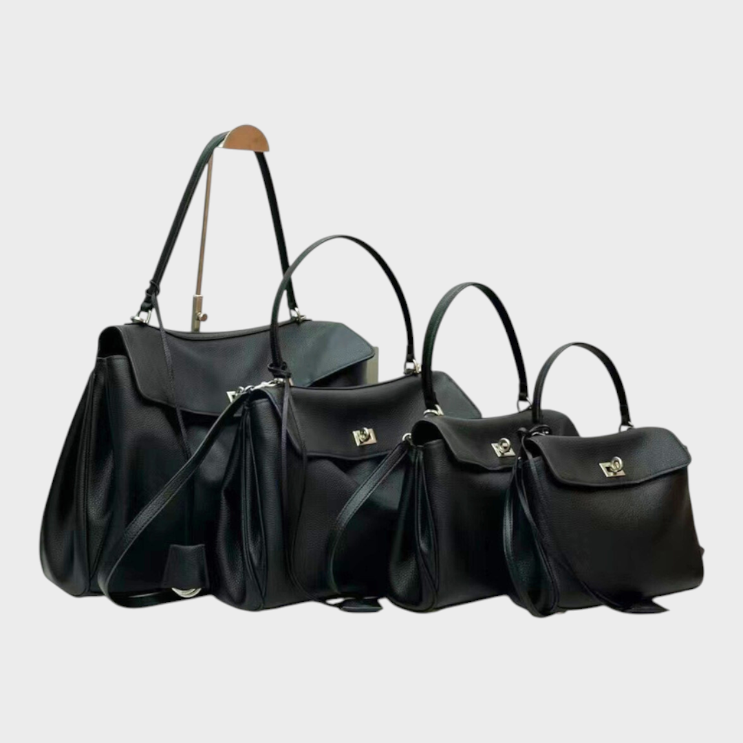 Women's Soft Leather Top Handle Handbag with Flap and Turn-Lock Closure