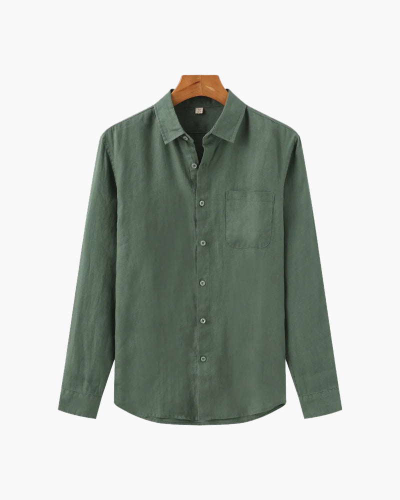 Marco Men’s Classic Linen Long Sleeve Button-Up Shirt with Chest Pocket