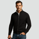Men's Knitted Zip Cardigan with Standing Collar