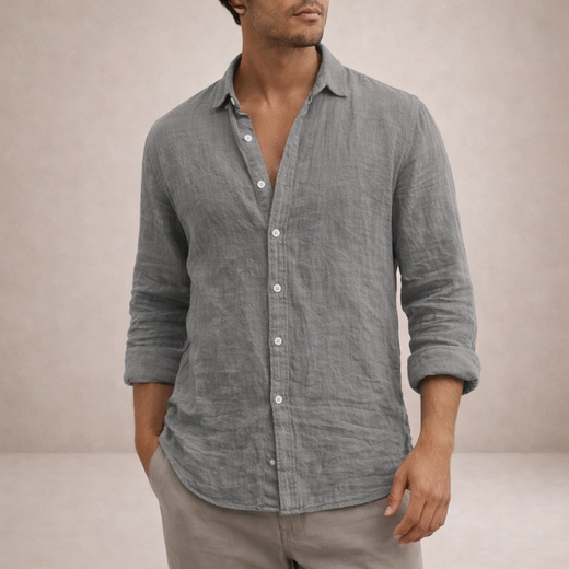 Emiliano Men’s Lightweight Textured Long Sleeve Button-Up Shirt with Relaxed Smart-Casual Fit